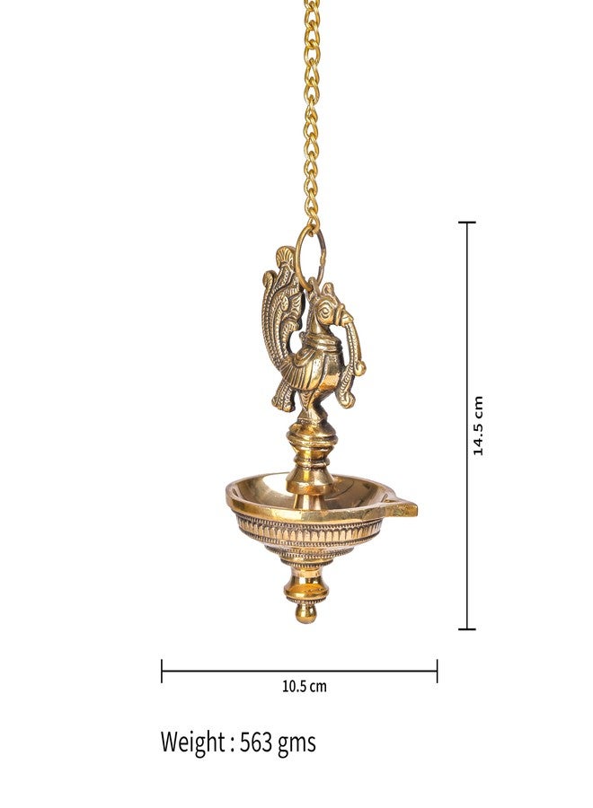 Bhimonee Decor مصباح معلق نحاسي بتصميم طاووس عرقي مصنوع يدويًا من بهيموني ديكور، مزود بفتيلة زيت واحدة، مصابيح نحاسية للزينة، متوسط الحجم، عبوة من قطعة واحدة، قطع ديكور معلقة - Image 4